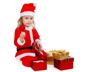 Cute santa baby on the white background
