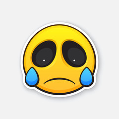 Vector illustration. Emoticon for expressing emotion of sadness, disappointment and crying. Grief or sorrow emoji. Icon for expression of feelings. Sticker with contour. Isolated on white background