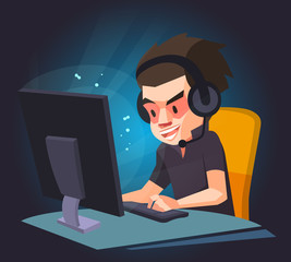  A man play the computer game,Gamer, Vector illustration. - obrazy, fototapety, plakaty