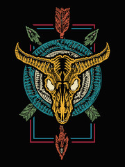 Obraz premium Bison skull and crossed arrows. Native american culture. Wild west western art. Bull skull tribal style