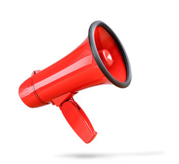Red megaphone isolated on white background. File contains a path to isolation.