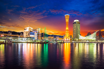 Naklejka premium Skyline and Port of Kobe Tower Kansai, Kobe Osaka, Japonia