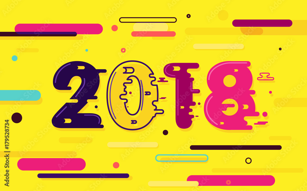 Aufkleber Happy new year 2018. Fluid color and Colorful gradients with minimal geometric shape. Flat style and Trendy design