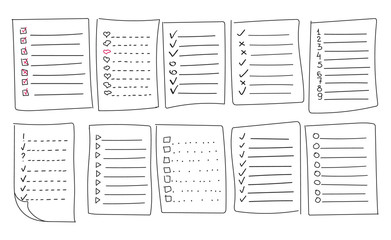 Collection of vector isolated outline hand drawn check to do list, bullet - obrazy, fototapety, plakaty