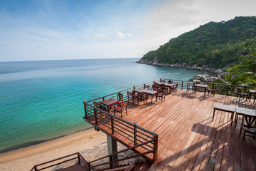 Wooden deck with sea view located next to the beach