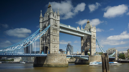 Fototapeta na wymiar Sunny day in London, view to the Tower Bridge and Shard- LONDON, ENGLAND