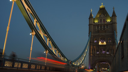 Fototapeta na wymiar Rush hour in London, view to the Tower Bridge- LONDON, ENGLAND, long exposure