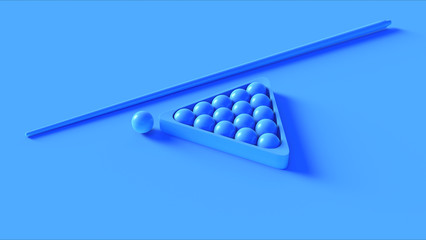 Blue pool balls and cue 