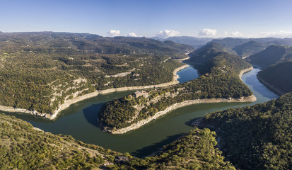 View of river Ter bend and a Benedictine monastery of Sant Pere de Casserres