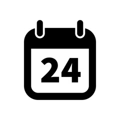 Simple black calendar icon with 24 date isolated on white