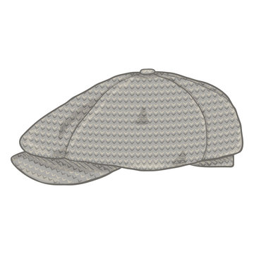 Vector Single Retro Tweed Cap. Old Fashioned Style Head wear.