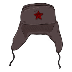 Vector Cartoon USSR Winter Military Hat with Star Badge.