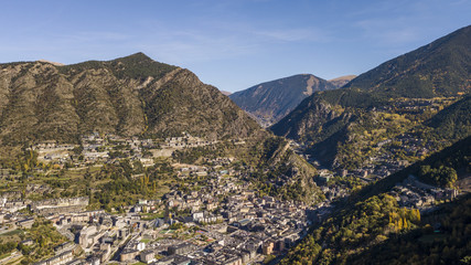Aerial view of Andorra la Vella, the capital of the Principality of Andorra