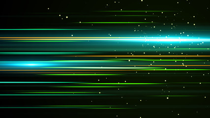Beautiful light flares. Glowing streaks on dark background. Luminous abstract sparkling lined...