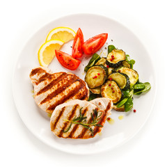 Grilled steaks and vegetables