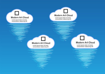 Cloud with text on scribble wave line isolated on blue background.