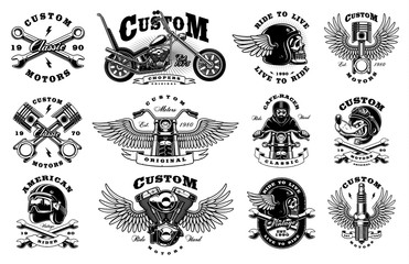 Obraz premium Set with 12 vintage biker illustrations on white background (raster version)