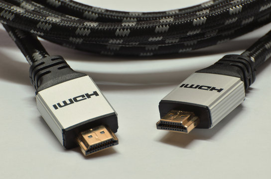Close-up hdmi audio and video cable isolated on white background
