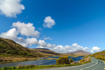 scenic nature connemara landscape from the west of ireland. epic irish rural countryside from county galway along the wild atlantic way