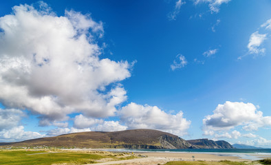 beautiful rural irish country nature landscape from the north west of ireland. scenic achill island along the wild atlantic way. famous irish tourism attraction.