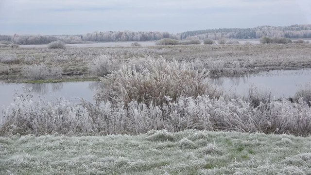 The october frost on the river Sorot. Pushkin Mountains, Russia