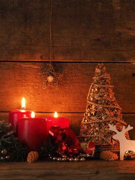 Romantic Christmas background with candle light