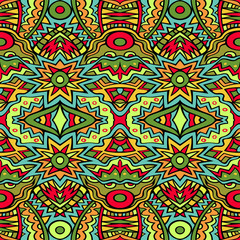 Festive tribal pattern in bright colors. Aztec style seamless ethnic ornament.