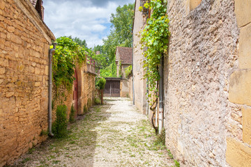 Fototapeta na wymiar Saint Léon sur Vézère. Rue du village. Dordogne. Nouvelle-Aquitaine. 