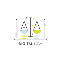 Vector Icon Style Illustration Logo Set of Concepts of Digital Law and Copyright Signs for Web and Mobile, Patent, DMCA and Online Privacy