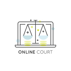 Vector Icon Style Illustration Logo Concept of Digital Law and Copyright, Online Court Sign for Web and Mobile