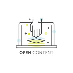 Vector Icon Style Illustration Logo Concept of Digital Law and Copyright, Open Content for Everyone, Free Data