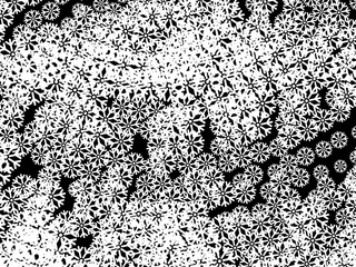 Abstract winter black and white background with snowflakes.