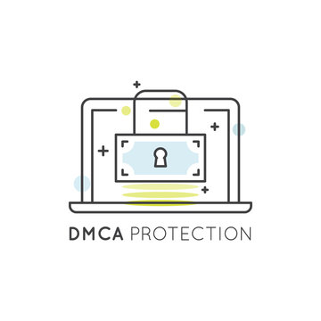 Vector Icon Style Illustration Logo Set of Concepts of Digital Law and Copyright Signs for Web and Mobile, Patent, DMCA  Protection and Online Privacy