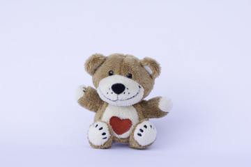 soft toy teddy bear  sitting on white background. 