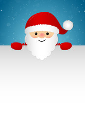 Background with happy Santa Claus holding a card. Vector.