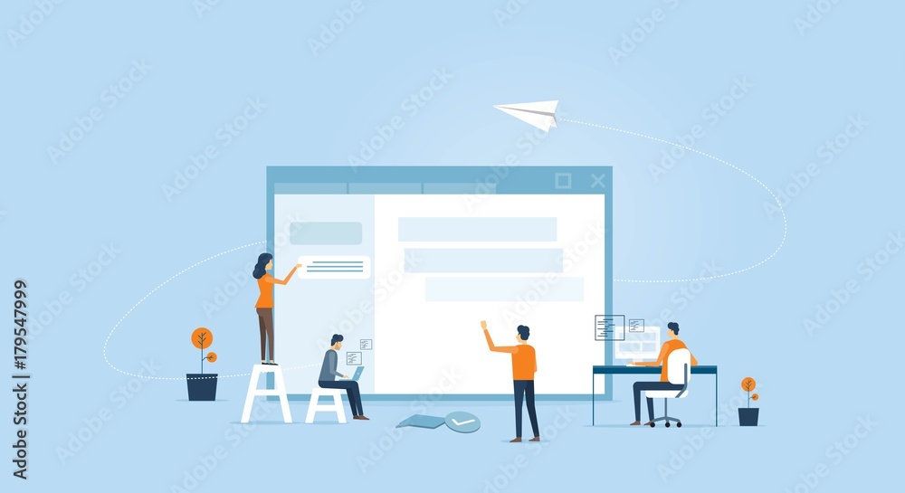 Poster web develop and web design team  working  concept