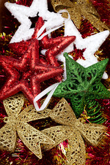 Bright multicolored Christmas toys. Christmas backgrounds