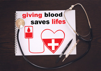     GIVING BLOOD SAVES LIFES Blood Donation Give Life, concept 