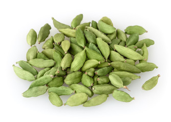 Green cardamon pods isolated on white background