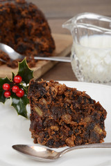macro christmas brandy pudding with spoon