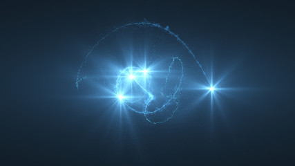 lightning blue ball flying. Shining lights in motion with small particles. Ring of electricity, Plasma ring on a dark background.