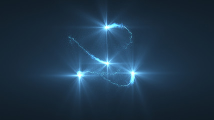 lightning blue ball flying. Shining lights in motion with small particles. Ring of electricity, Plasma ring on a dark background.