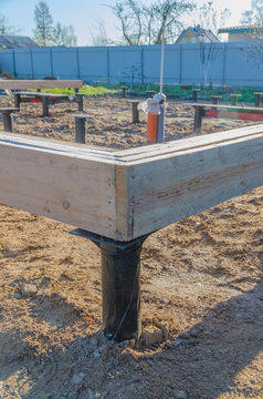 knocked together from boards, timber framing of a house under construction