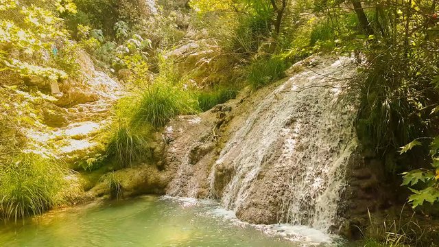 Waterfall at Polilimnio in Greece. A touristic destination.