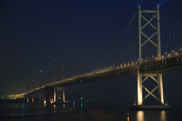 香川県坂出市　夜の瀬戸大橋