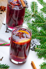 Christmas mulled wine with cinnamon, orange and anise