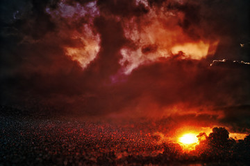 Naklejka premium black and red glitter lights background. defocused