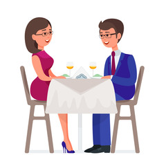 Colleagues man and woman have business lunch in cafe. Vector illustration colorful isolated on white background