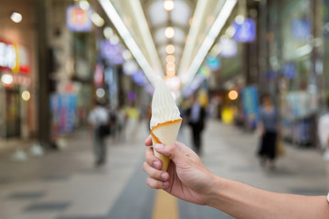 White soft cream on hand