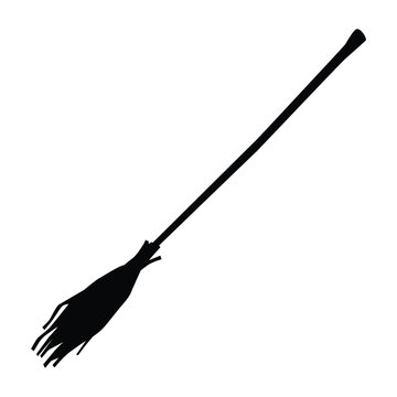 A black and white silhouette of a witch's broomstick